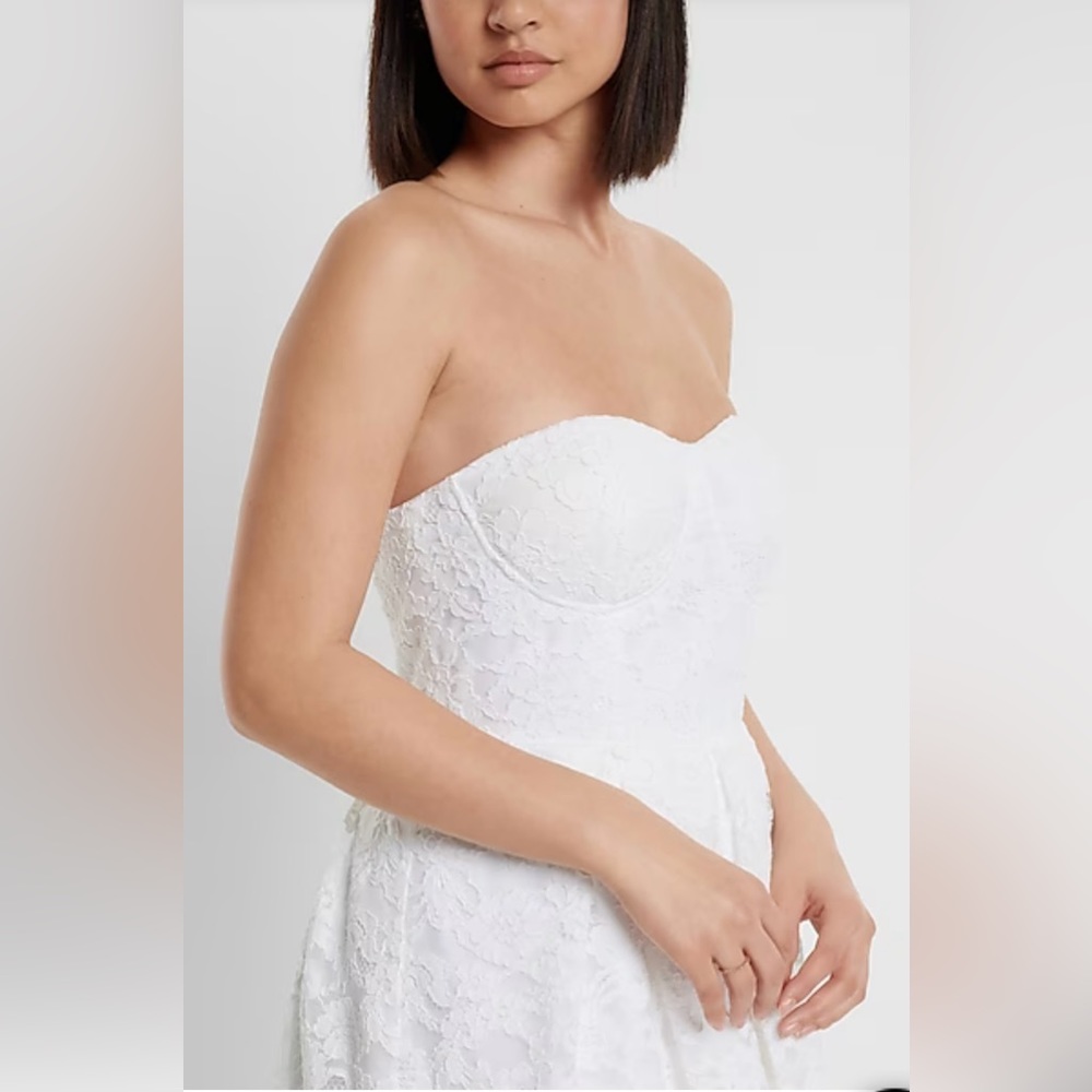 Express -Bridal White Lace Strapless Dress - Picture 2 of 5